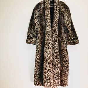 Vintage 80s/90s Monterey Leopard print faux fur/vegan fur long coat jacket Large